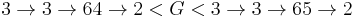 3 \rightarrow 3 \rightarrow 64 \rightarrow 2 < G < 3 \rightarrow 3 \rightarrow 65 \rightarrow 2\, 