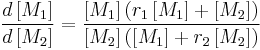 \frac {d\left [M_1 \right]}{d\left [M_2\right]}=\frac{\left [M_1\right]\left (r_1\left[M_1\right]%2B\left [M_2\right]\right)}{\left [M_2\right]\left (\left [M_1\right]%2Br_2\left [M_2\right]\right)}