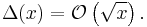 \Delta(x) = \mathcal{O}\left(\sqrt{x}\right).