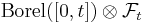 \mathrm{Borel}([0, t]) \otimes \mathcal{F}_{t}