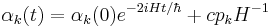 \alpha_k (t) = \alpha_k (0) e^{-2 i H t / \hbar} %2B c p_k H^{-1} 