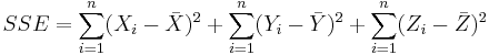 SSE = \sum_{i=1}^n (X_i-\bar{X})^2 %2B \sum_{i=1}^n (Y_i-\bar{Y})^2 %2B \sum_{i=1}^n (Z_i-\bar{Z})^2