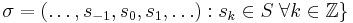 \sigma =(\ldots,s_{-1},s_0,s_1,\ldots)�: s_k \in S \; \forall k \in \mathbb{Z} \}