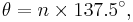 \theta = n \times 137.5^{\circ},