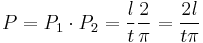 P = P_1\cdot P_2 = \frac{l}{t}\frac{2}{\pi} = \frac{2 l}{t\pi}