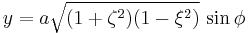 y = a\sqrt{(1%2B\zeta^2)(1-\xi^2)}\,\sin \phi\,