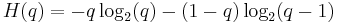 H(q) = -q \log_2(q) - (1-q) \log_2(q-1)