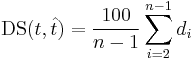 \operatorname{DS}(t,\hat t) = \frac{100}{n-1}\sum_{i=2}^{n-1}d_i