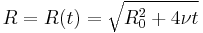 R = R(t) = \sqrt{R_0^2 %2B 4 \nu t}