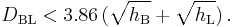 D_\mathrm{BL} < 3.86\,(\sqrt{h_\mathrm{B}} %2B \sqrt{h_\mathrm{L}}) \,.