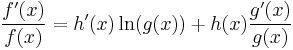 \frac{f'(x)}{f(x)} = h'(x) \ln(g(x)) %2B h(x)\frac{g'(x)}{g(x)}