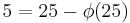 5 = 25 - \phi(25)