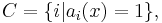 C = \{ i | a_i(x) = 1 \}, 