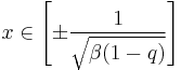 x \in \left[\pm {1 \over \sqrt{\beta(1-q)}}\right] 