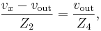 \frac{v_x-v_{\text{out}}}{Z_2}=\frac{v_{\text{out}}}{Z_4},