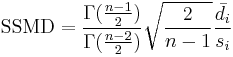 \text{SSMD}= \frac{\Gamma(\frac{n-1}{2})}{\Gamma(\frac{n-2}{2})} \sqrt{\frac{2}{n-1}} \frac{\bar{d}_i}{s_i} 