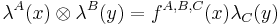 
\lambda^A(x) \otimes \lambda^B(y) = f^{A,B,C}(x) \lambda_C (y)
