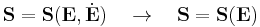 \mathbf{S}=\mathbf{S}(\mathbf{E},\dot{\mathbf{E}}) \quad\rightarrow\quad \mathbf{S}=\mathbf{S}(\mathbf{E})