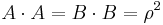 A\cdot A = B\cdot B = \rho^2