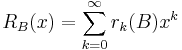 R_B(x)= \sum_{k=0}^\infty r_k(B) x^k