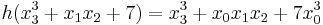 h(x_3^3 %2B x_1 x_2%2B7)=x_3^3 %2B x_0 x_1x_2 %2B 7 x_0^3