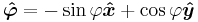 phi-hat equals minus sine of phi in the x-hat direction plus cosine of phi in the y-hat direction