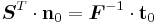 
  \boldsymbol{S}^T\cdot\mathbf{n}_0 = \boldsymbol{F}^{-1}\cdot\mathbf{t}_0
