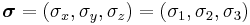 \boldsymbol{\sigma} = \left(\sigma_x,\sigma_y,\sigma_z\right)= \left(\sigma_1,\sigma_2,\sigma_3\right)\,\!