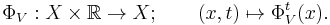 \Phi_V:X\times\mathbb R\to X; \qquad (x,t)\mapsto\Phi_V^t(x).