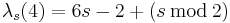 \lambda_s(4)=6s-2%2B(s\, \bmod\, 2)