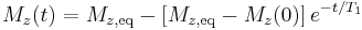 M_z(t) = M_{z,\mathrm{eq}} - \left [ M_{z,\mathrm{eq}} - M_{z}(0) \right ] e^{-t/T_1}