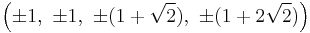 \left(\pm1,\ \pm1,\ \pm(1%2B\sqrt{2}),\ \pm(1%2B2\sqrt{2})\right)