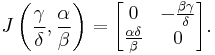 J\left(\frac{\gamma}{\delta},\frac{\alpha}{\beta}\right) = \begin{bmatrix}
0 & -\frac{\beta \gamma}{\delta} \\
\frac{\alpha \delta}{\beta} & 0 \\
\end{bmatrix}.