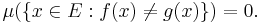  \mu(\{x \in E: f(x) \neq g(x)\}) = 0. 