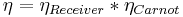 \eta = \eta_{Receiver}*\eta_{Carnot} 