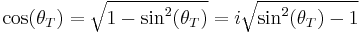 \cos(\theta_T)=\sqrt{1-\sin^2(\theta_T)}=i\sqrt{\sin^2(\theta_T)-1}