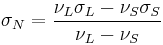 \sigma_N=\frac{\nu_L \sigma_L - \nu_S \sigma_S}{\nu_L - \nu_S}\,