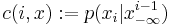 c(i,x):=p(x_i|x_{-\infty}^{i-1})