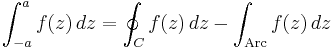 \int_{-a}^a f(z)\,dz = \oint_C f(z)\,dz - \int_\text{Arc} f(z)\,dz 