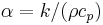 \alpha = k/(\rho c_p)