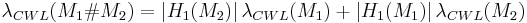 \lambda_{CWL}(M_1\#M_2)=\left\vert H_1(M_2)\right\vert\lambda_{CWL}(M_1)%2B\left\vert H_1(M_1)\right\vert\lambda_{CWL}(M_2)