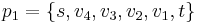 p_1 = \{ s, v_4, v_3, v_2, v_1, t \}