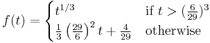 f(t) = \begin{cases}
  t^{1/3} & \text{if } t > (\frac{6}{29})^3 \\
  \frac13 \left( \frac{29}{6} \right)^2 t %2B \frac{4}{29} & \text{otherwise}
\end{cases}