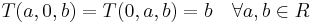 T(a,0,b)=T(0,a,b)=b\quad \forall a,b \in R