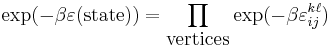 \exp(-\beta \varepsilon(\mbox{state})) = \prod_\mbox{vertices} \exp(-\beta \varepsilon_{ij}^{k\ell})