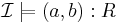 \mathcal{I} \models (a,b)�: R