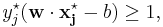 y^\star_j(\mathbf{w}\cdot\mathbf{x^\star_j} - b) \ge 1,