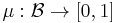 \mu:\mathcal{B}\rightarrow[0,1]