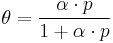  \theta  =\frac{\alpha \cdot p}{1%2B\alpha \cdot p}