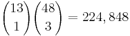 {13 \choose 1}{48 \choose 3} = 224,848